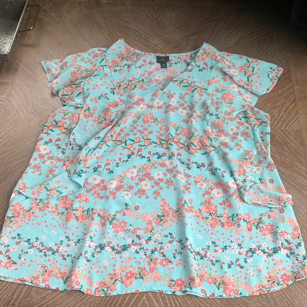 Floral blue and pink blouse